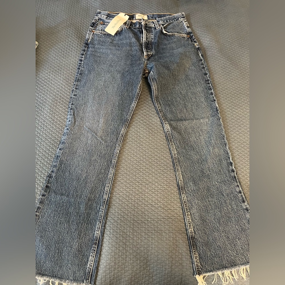 Agolde Mid Rise Dark Wash Straight Jeans